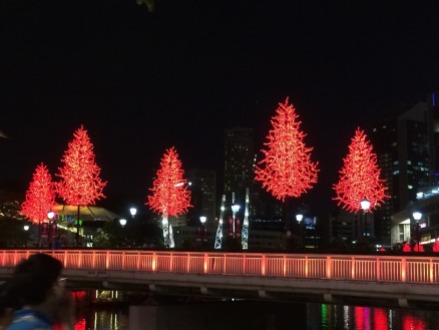 Christmas decorations along the river