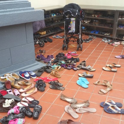Shoes in front of the Sri Mariamman Temple